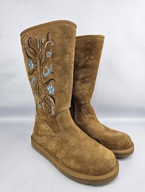 UGG Australia Women's Chestnut Sunset Floral Embroidered Zipper Suede Boots 7